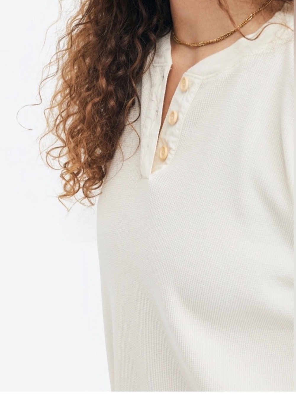 Mate the Label Harper Henley Top Thermal Oranic Waffle Knit Crew Bone White M - Picture 11 of 14